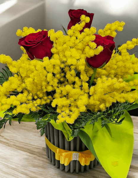 Flowerbox passione Rose Rosse e Mimosa