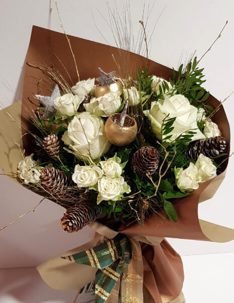 Bouquet fiori natalizio oro e bianco - PICCOLO