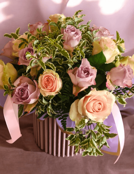Flowerbox con rose rosa e lilla - PICCOLA